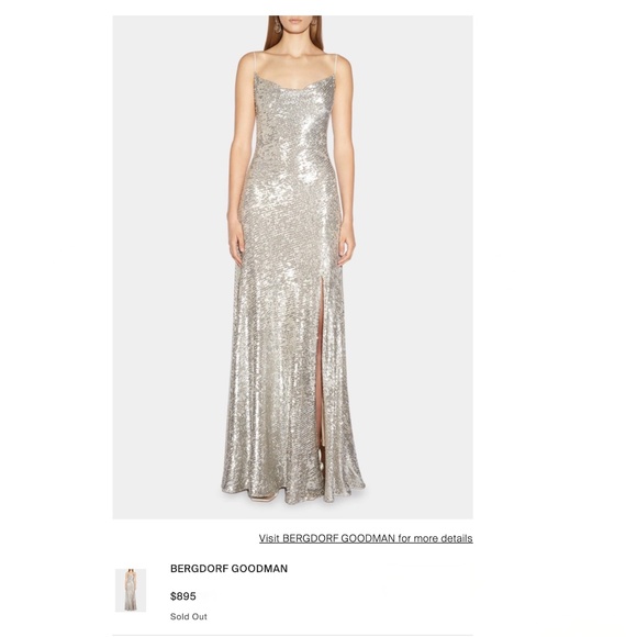 Jonathan Simkhai Silver Finley All Over Sequined Lined Dress Gown IT44 - Picture 10 of 16